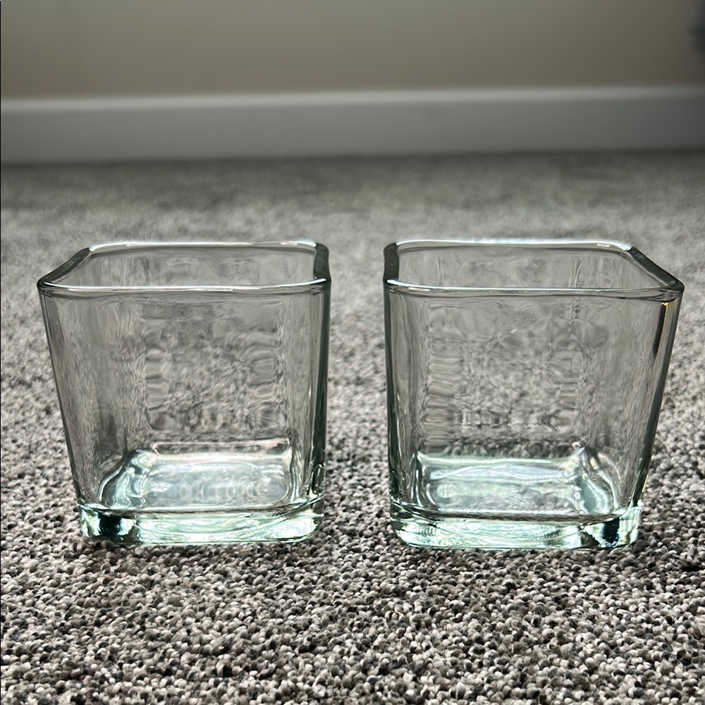 Clear Square Glass Candle Holders or Vases